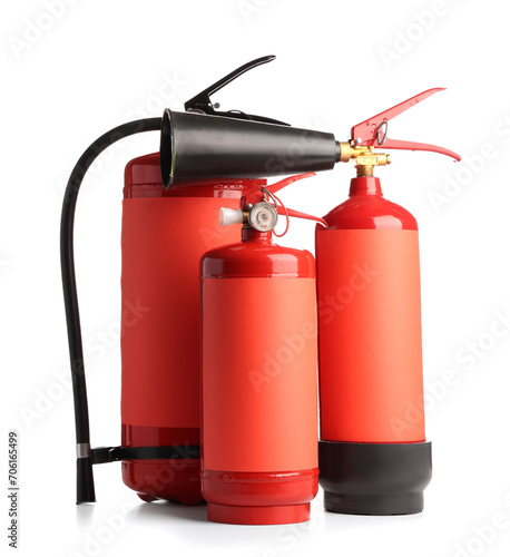 Fire extinguishers on white background