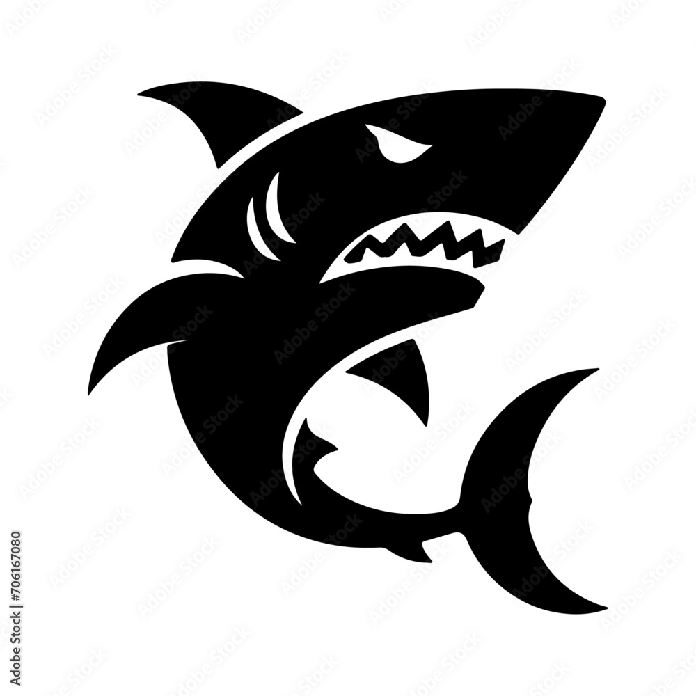 Obraz premium a minimal angry shark vector flat illustration silhouette