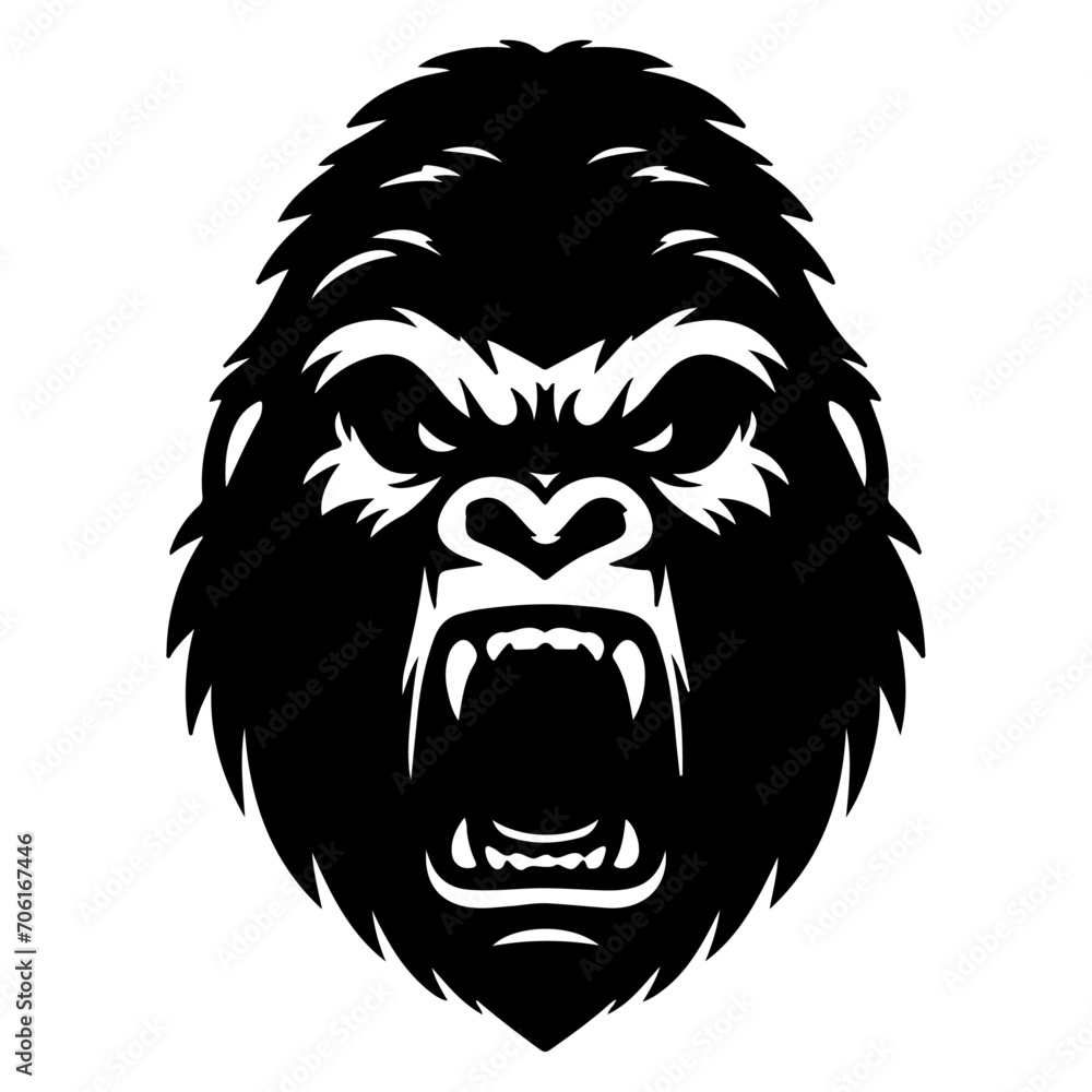 angry Gorilla howling face logo silhouette vector, black color silhouette