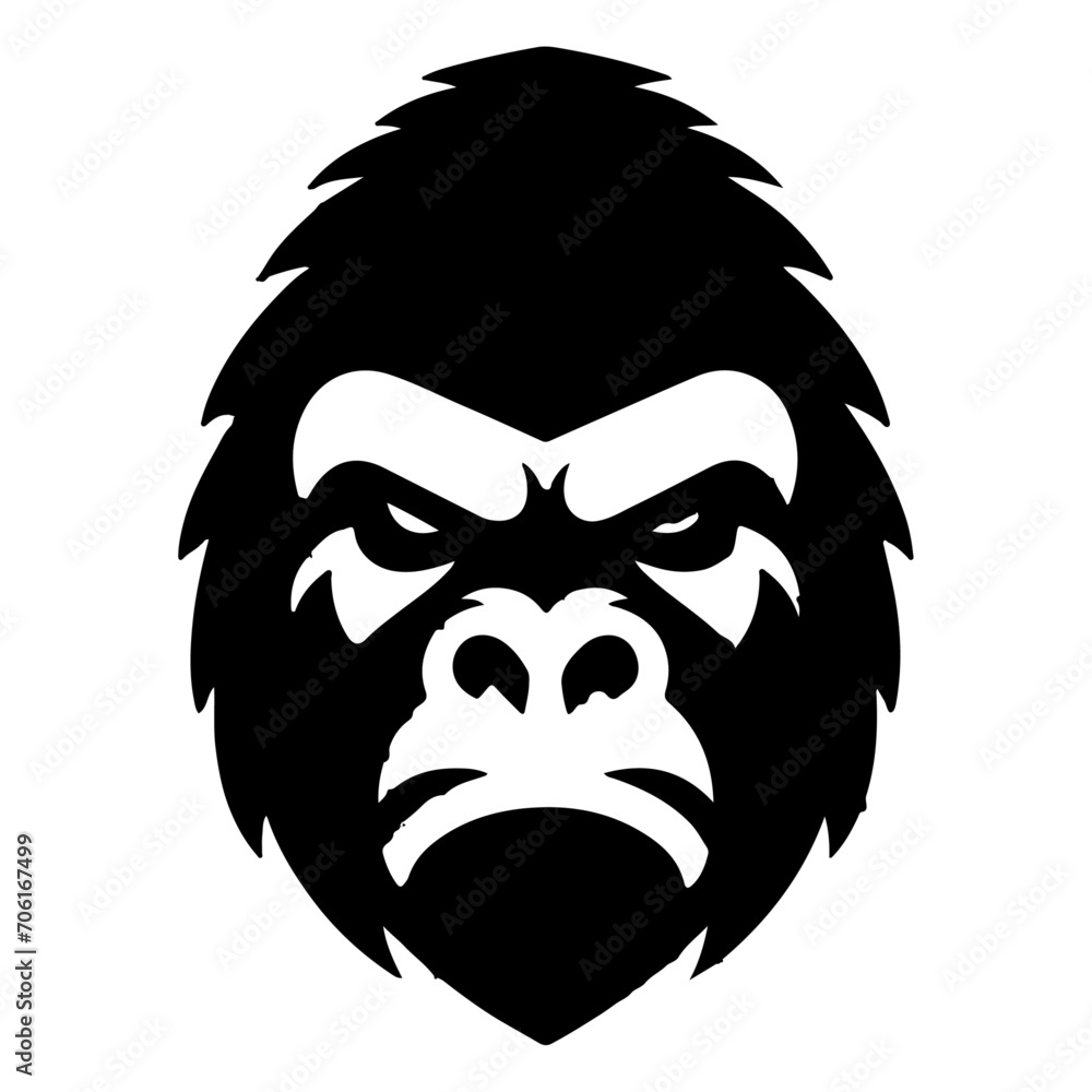 angry Gorilla howling face logo silhouette vector, black color silhouette