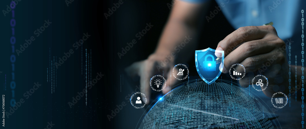 cyber security concept, Login, User, identification information security and encryption, secure Internet access, cybersecurity, secure access to user's personal information, - obrazy, fototapety, plakaty 