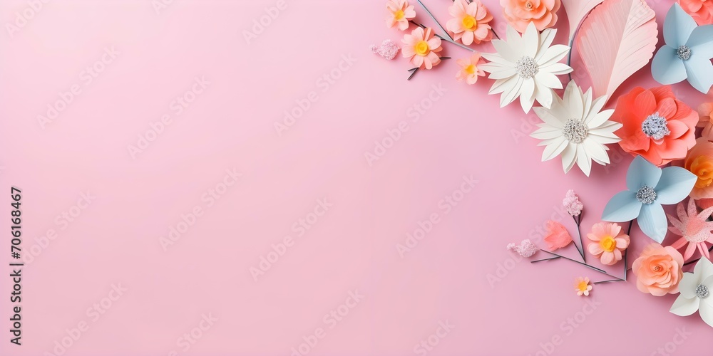 Beautiful Spring Flowers on Soft Pink Background Beautiful Spring Flowers on Soft Pink Background