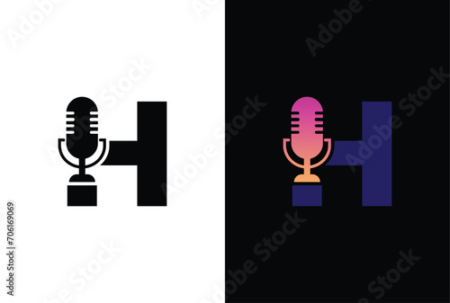 Letter H with podcast logo. H with suitable for podcasting, internet, brand, musical, digital, entertainment, studio template illustration.