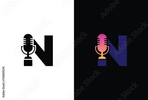 Letter N with podcast logo. N with suitable for podcasting, internet, brand, musical, digital, entertainment, studio template illustration.