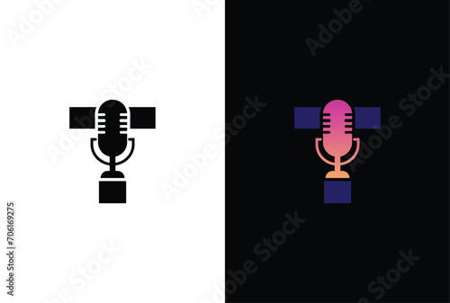 Letter T with podcast logo. T with suitable for podcasting, internet, brand, musical, digital, entertainment, studio template illustration.