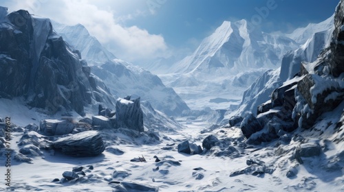 The serene, untouched landscape of a snowcovered mountain shattered by the forceful impact of a sudden avalanche.