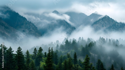 Landscape of mysty foggy forest, AI generate © Chitchanok