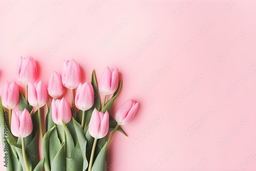 Beautiful Pink Tulips Blooming on Soft Background