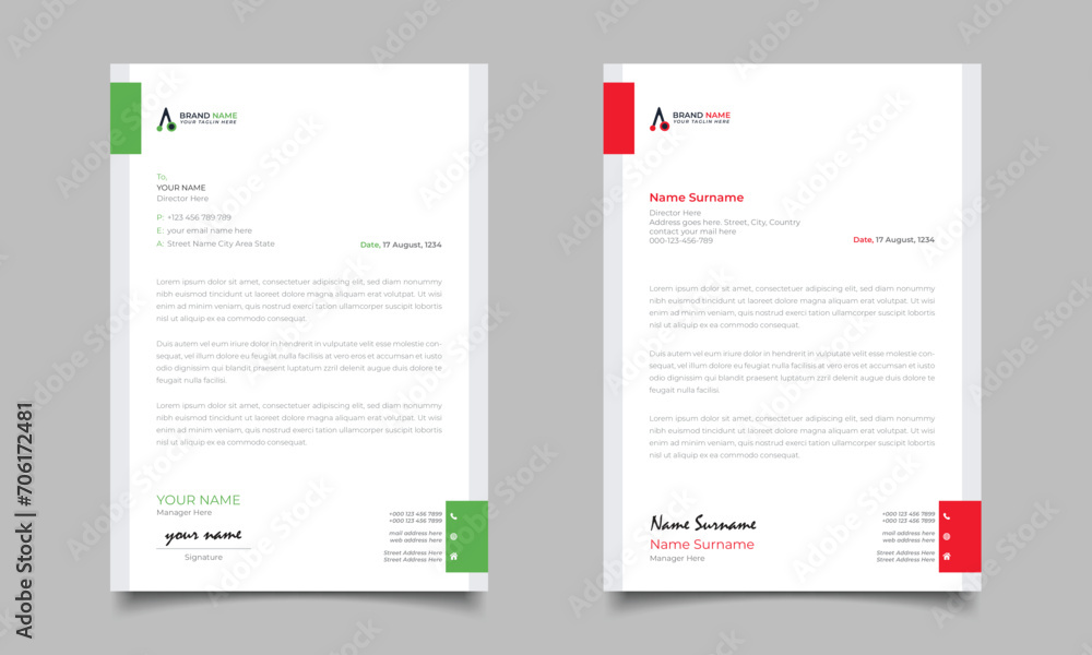 Red And Green Modern Business Letterhead Simple clean Template Design