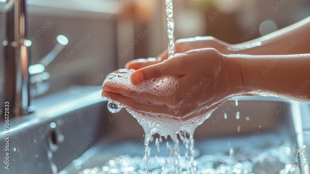 Fototapeta premium Washing Hands Under Running Tap Water