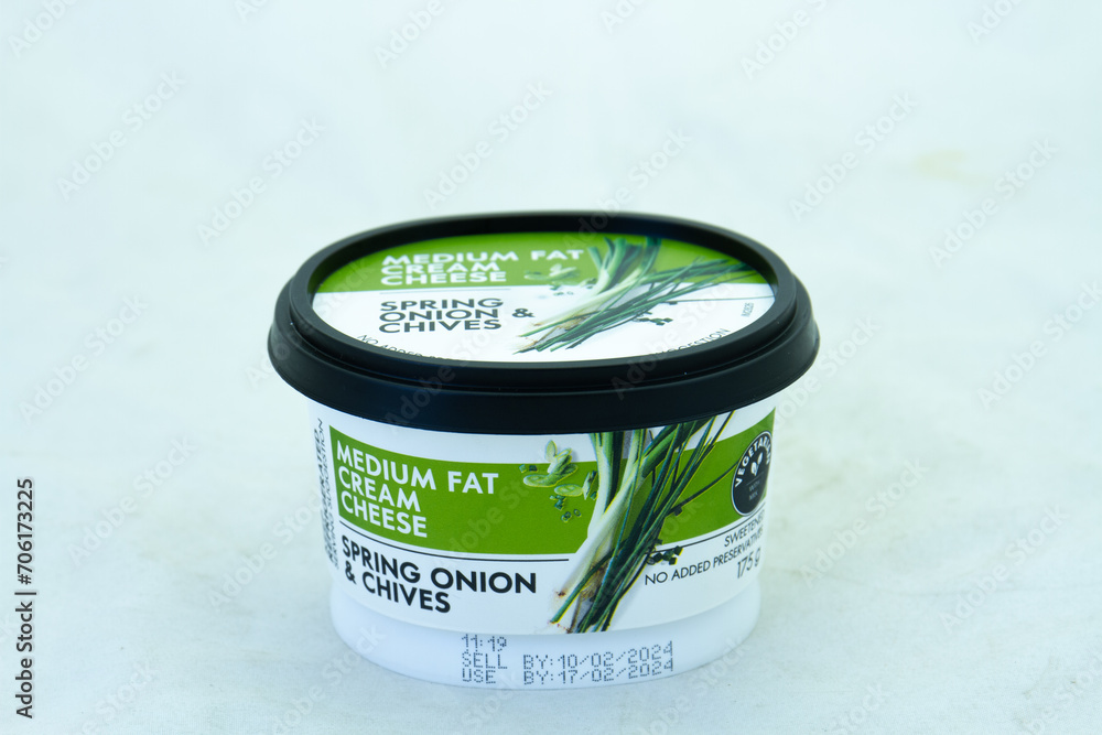 Johannesburg, South Africa a tub of medium fat cream cheese from