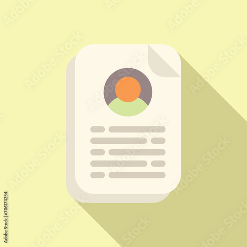 Candidate paper cv icon flat vector. Search job online. Discovery seek