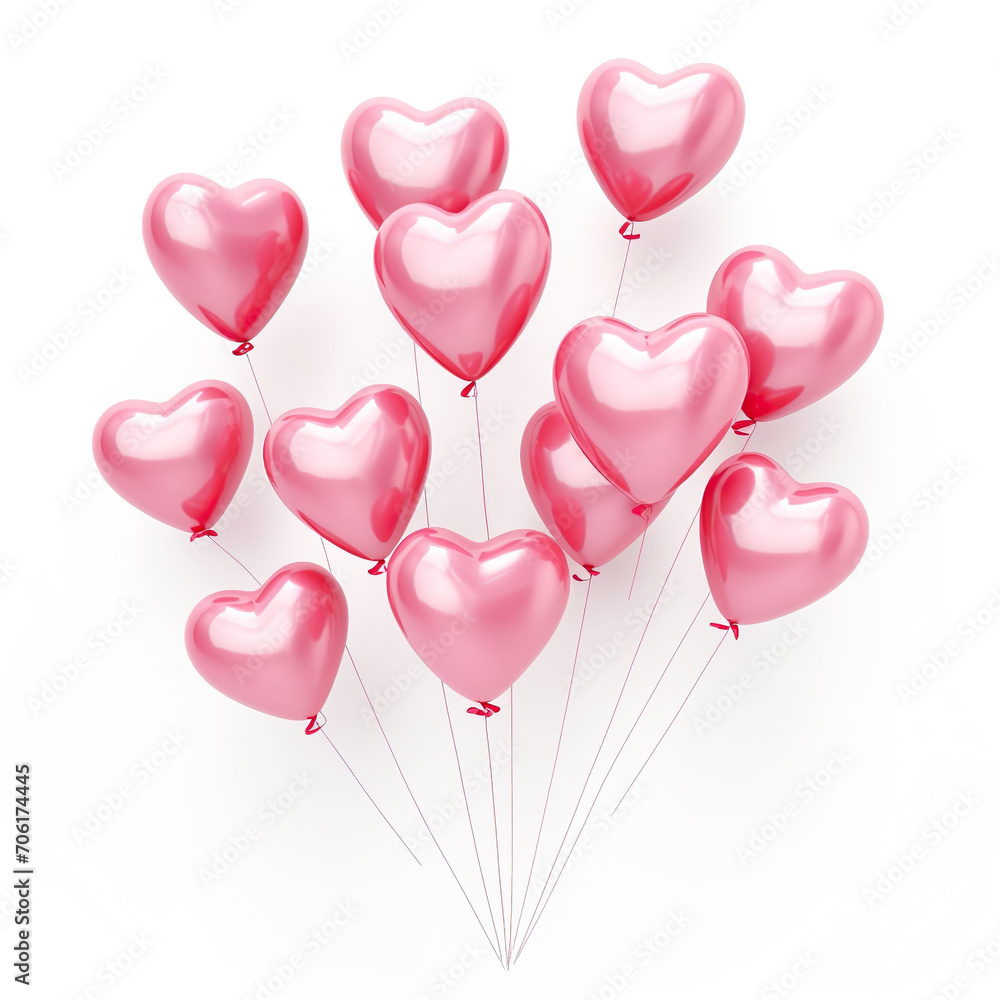 Realistic group of balloons in shape hearts, isolated on a white background