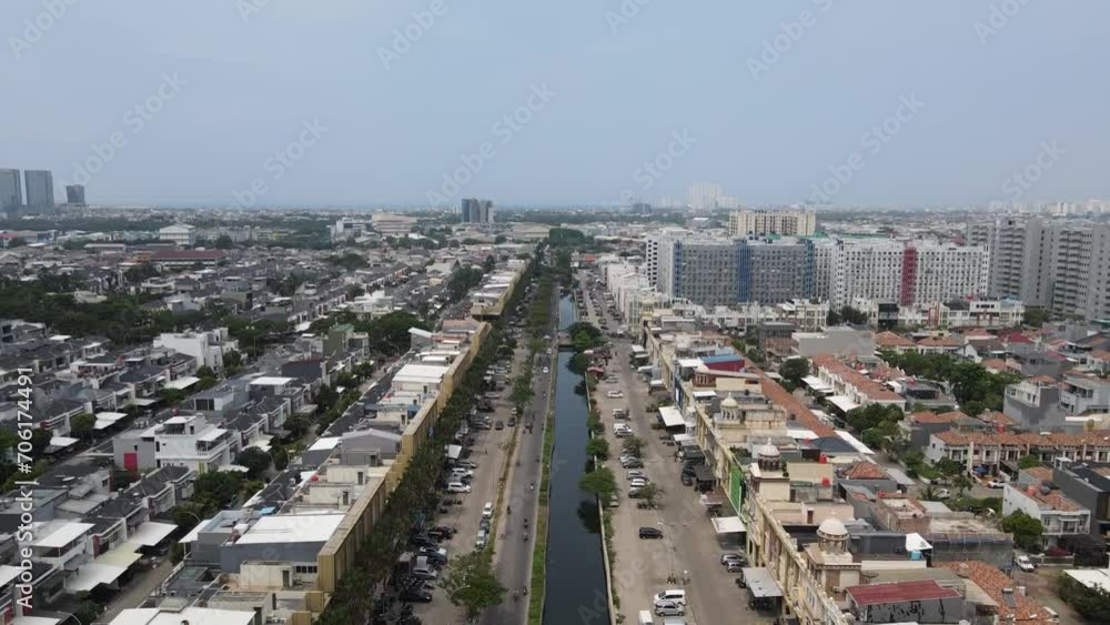 aerial view of the city with canal river aerial view of the city with canal river