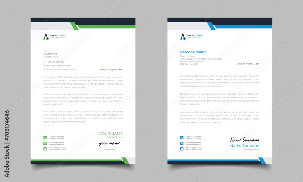 Blue And Green Modern Business Letterhead Simple clean Template Design Blue And Green Modern Business Letterhead Simple clean Template Design