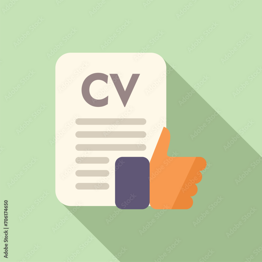 Approved paper cv icon flat vector. Online work. Search lost bad Approved paper cv icon flat vector. Online work. Search lost bad