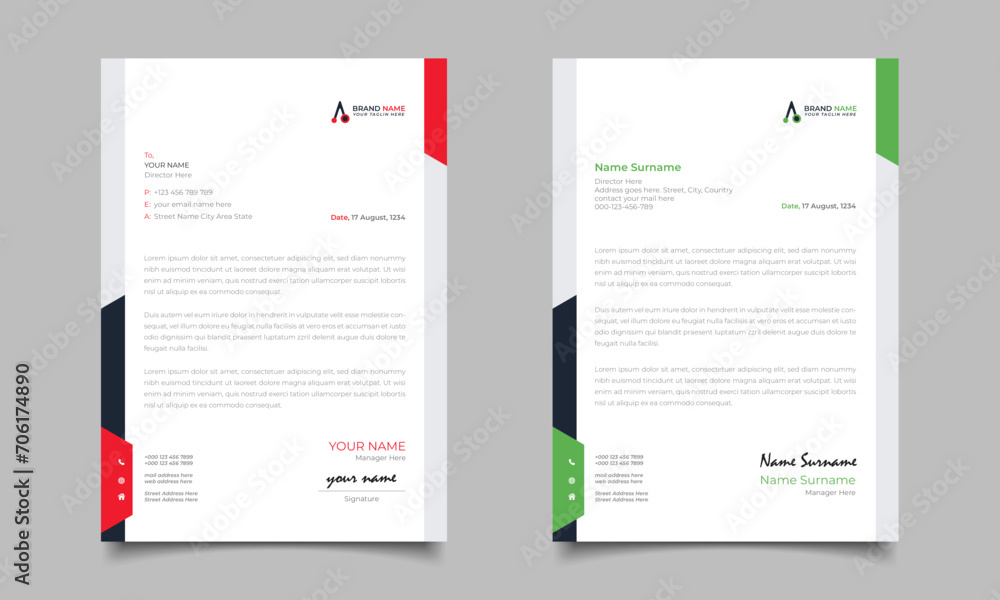 Red And Green Modern Business Letterhead Simple clean Template Design