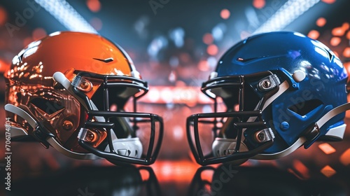 American Football Helmets Under Stadium Lights