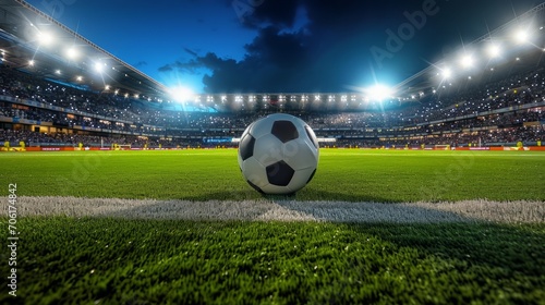 Soccer Ball Centered on the Stadium Pitch