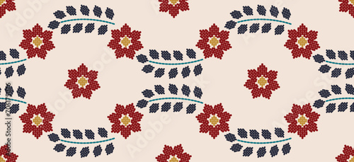 Beautiful Embroidery floral leaves. pattern on fabric, embellishing neckline, decorat hem, skirt, adorning sleeves with flower embroidery.  beautiful floral embroidery. Ethnic flower motive.