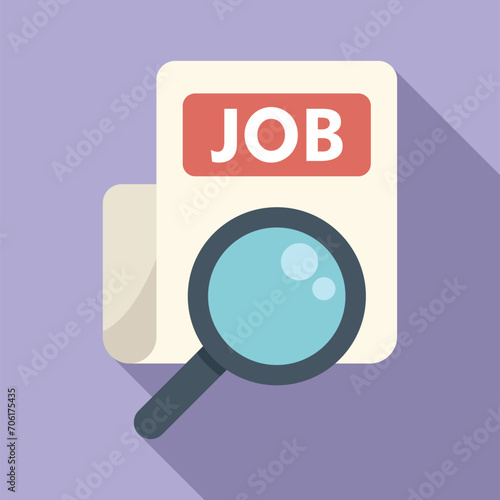 Job glass search icon flat vector. Company resume. Hr looking