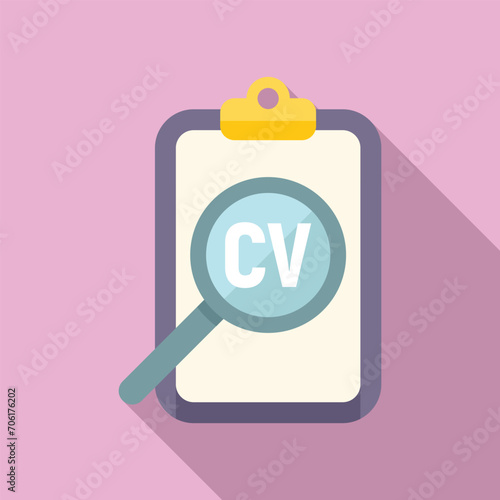 Cv clipboard search icon flat vector. Resume company. Hunting research