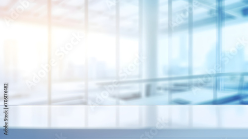 light blue modern office scene background. Generative AI illustration