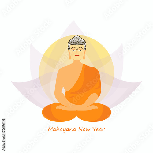 Mahayana New Year also known as Vesak, Buddhist festival- Vector. Buddha Purnima Holiday Background. Vector Illustration.
