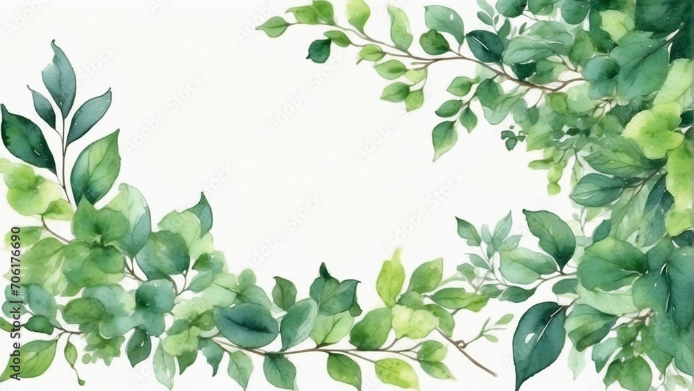 green leaves frame watercolor