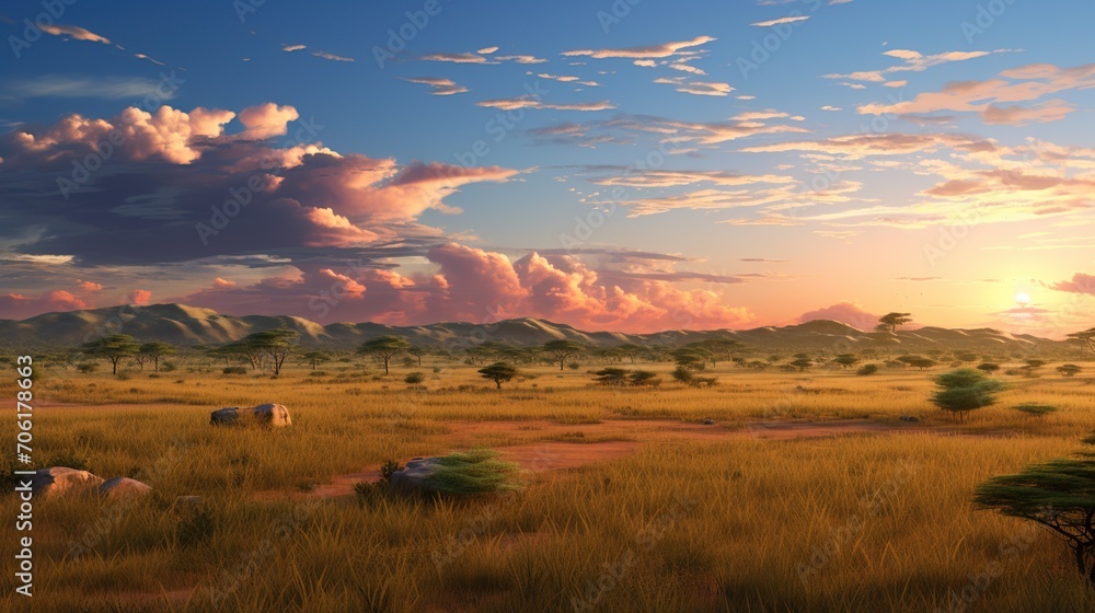 landscape savana field with blue sky
