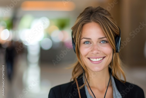 friendly portrait of a woman with a headset working in customer service