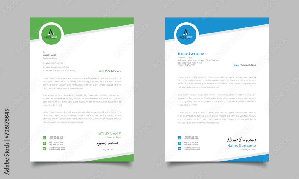 Green And Blue Modern Business Letterhead Simple Clean Template Design Green And Blue Modern Business Letterhead Simple Clean Template Design