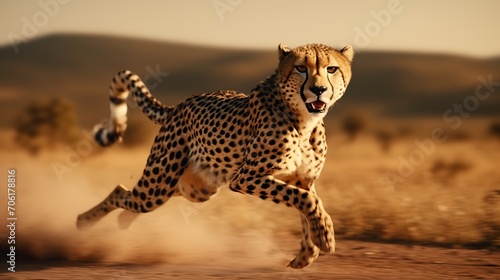 a cheetah running in the savana