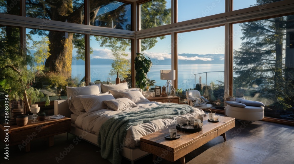 beautiful panorama of the mountains from the bed in the bedroom beautiful panorama of the mountains from the bed in the bedroom
