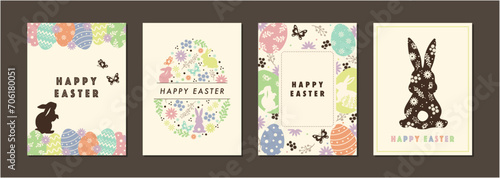 イースター素材セット　フレーム　背景　カード　エッグ　ウサギ　ベクターイラスト　おしゃれ