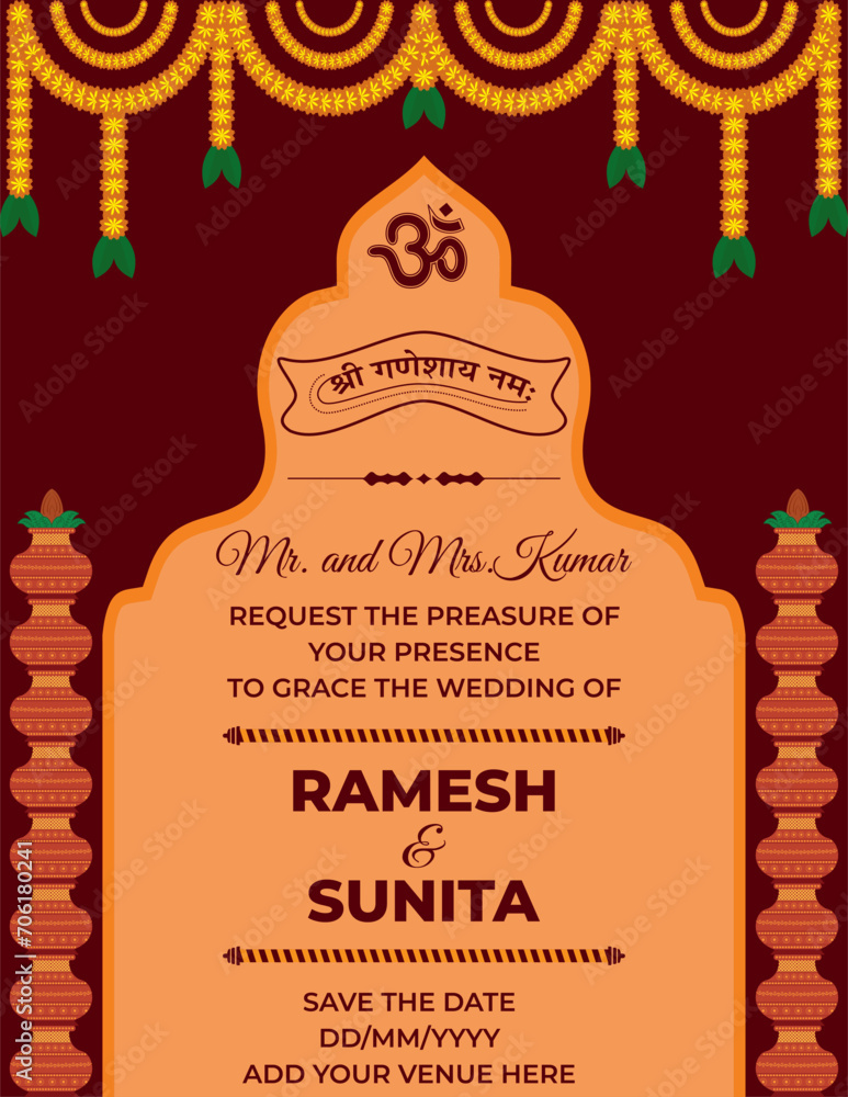 Beautiful Indian wedding invitation card template design Stock Vector ...