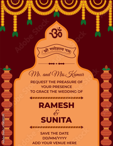 Beautiful Indian wedding invitation card template design