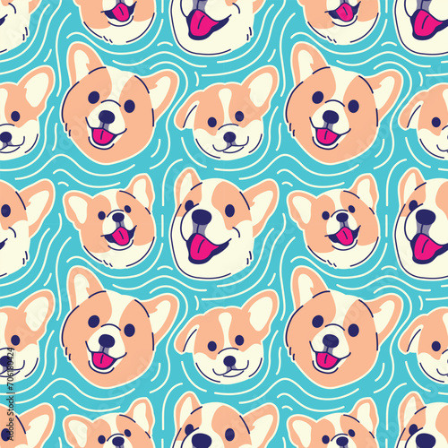 CUTE CORGI HEAD SEAMLESS PATTERN