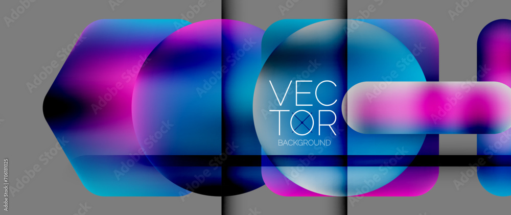 Fototapeta premium Dynamic bright colorful geometric elements with fluid gradients, lights, shadows blend in a minimal backdrop, creating captivating composition
