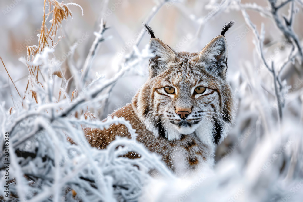 The prowess of a Bobcat amidst the winter frost