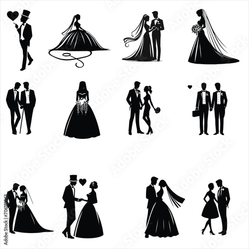 wedding silhouette set   newly married couple set sillhouettes    couple silhouette   romantic couple sillhouette   bridal sillhouette
