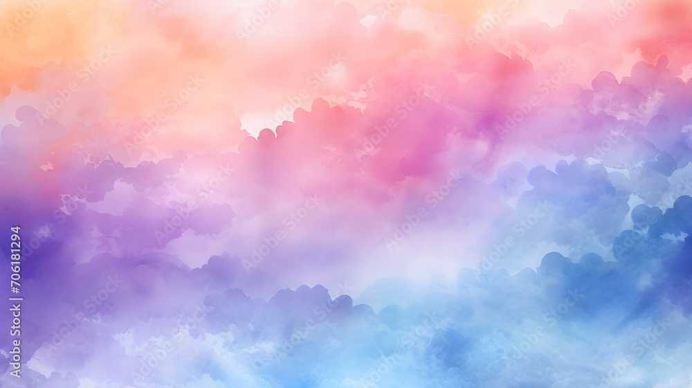 A watercolor background，Blue, purple, peach