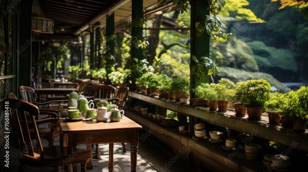 coffee shop with view of beautiful tea garden