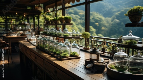 coffee shop with view of beautiful tea garden