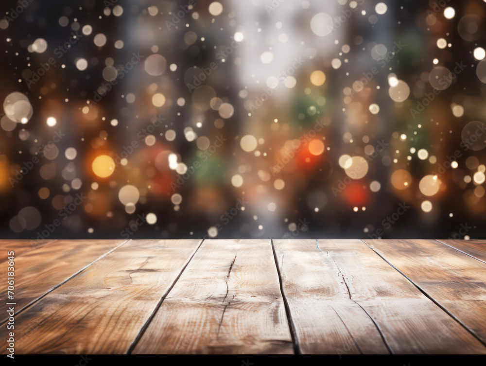 Wooden table on the background christmas background. High quality photo Wooden table on the background christmas background. High quality photo