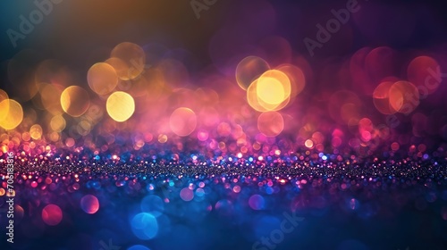 Background of abstract glitter lights, bokeh, blured. blue, gold and black. de focused. banner background photo