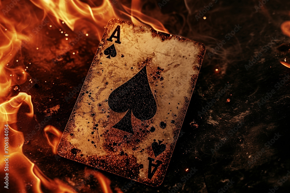 A burning ace playing card - Generative AI - obrazy, fototapety, plakaty 