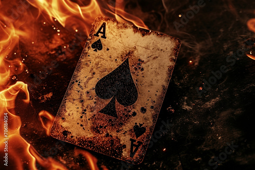 A burning ace playing card - Generative AI photo