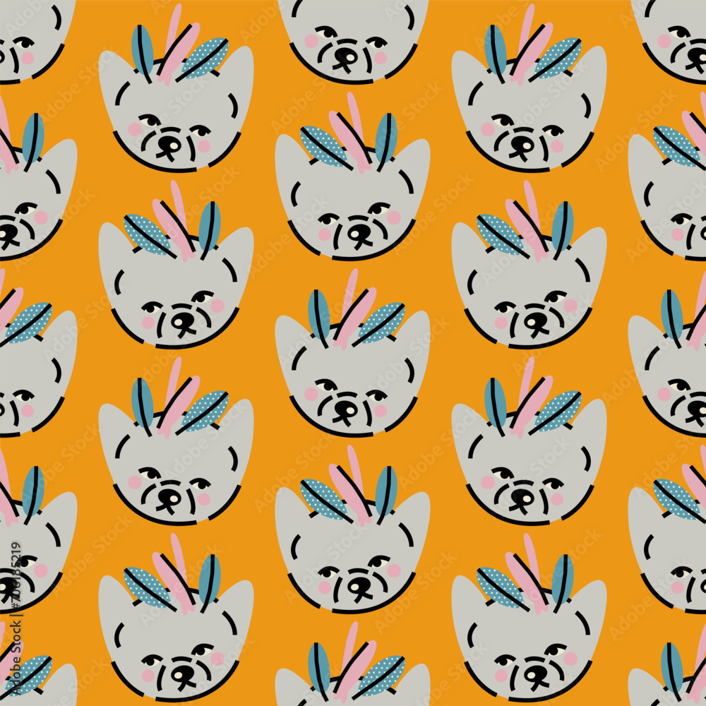 Vector seamless pattern, background, print, design with cat heads Vector seamless pattern, background, print, design with cat heads