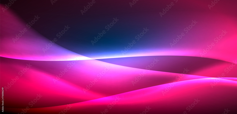 Dynamic waves in ethereal glow of neon lights. Concept merges fluidity of motion with vibrant allure of neon, crafting entrancing backdrop that embodies both vitality and futuristic sophistication Dynamic waves in ethereal glow of neon lights. Concept merges fluidity of motion with vibrant allure of neon, crafting entrancing backdrop that embodies both vitality and futuristic sophistication
